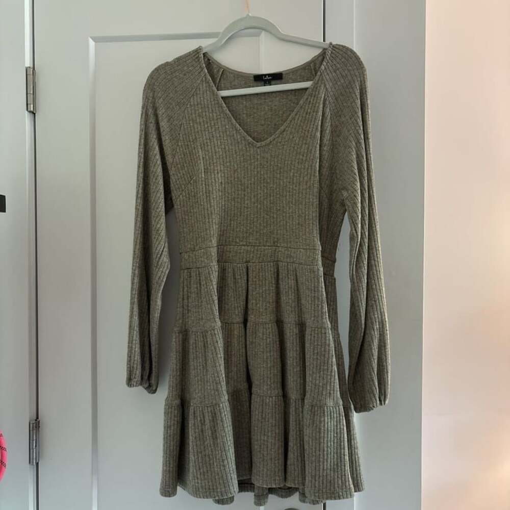 Adorable Option Heather Green Long Sleeve Mini Sweater Dress
